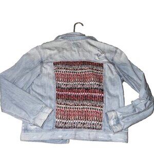 AE American Eagle Women's Knit-Back Distressed Wash Denim Jacket – Size Medium